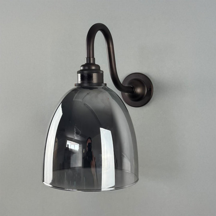 Old School Electric Bell Smoked Glass Swan Arm Wall Light