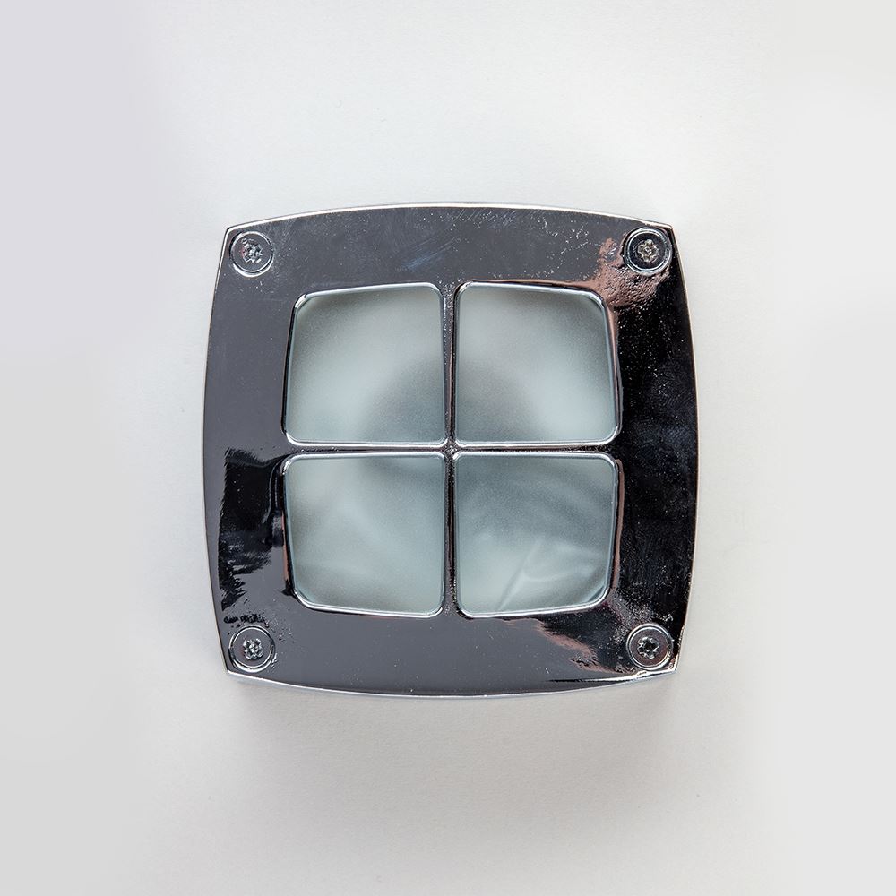 An Old School Electric Square Outdoor Path Light on a white surface.