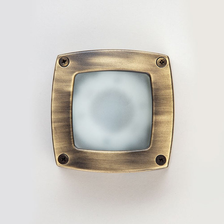 An Old School Electric Square Outdoor Path Light with frosted glass.