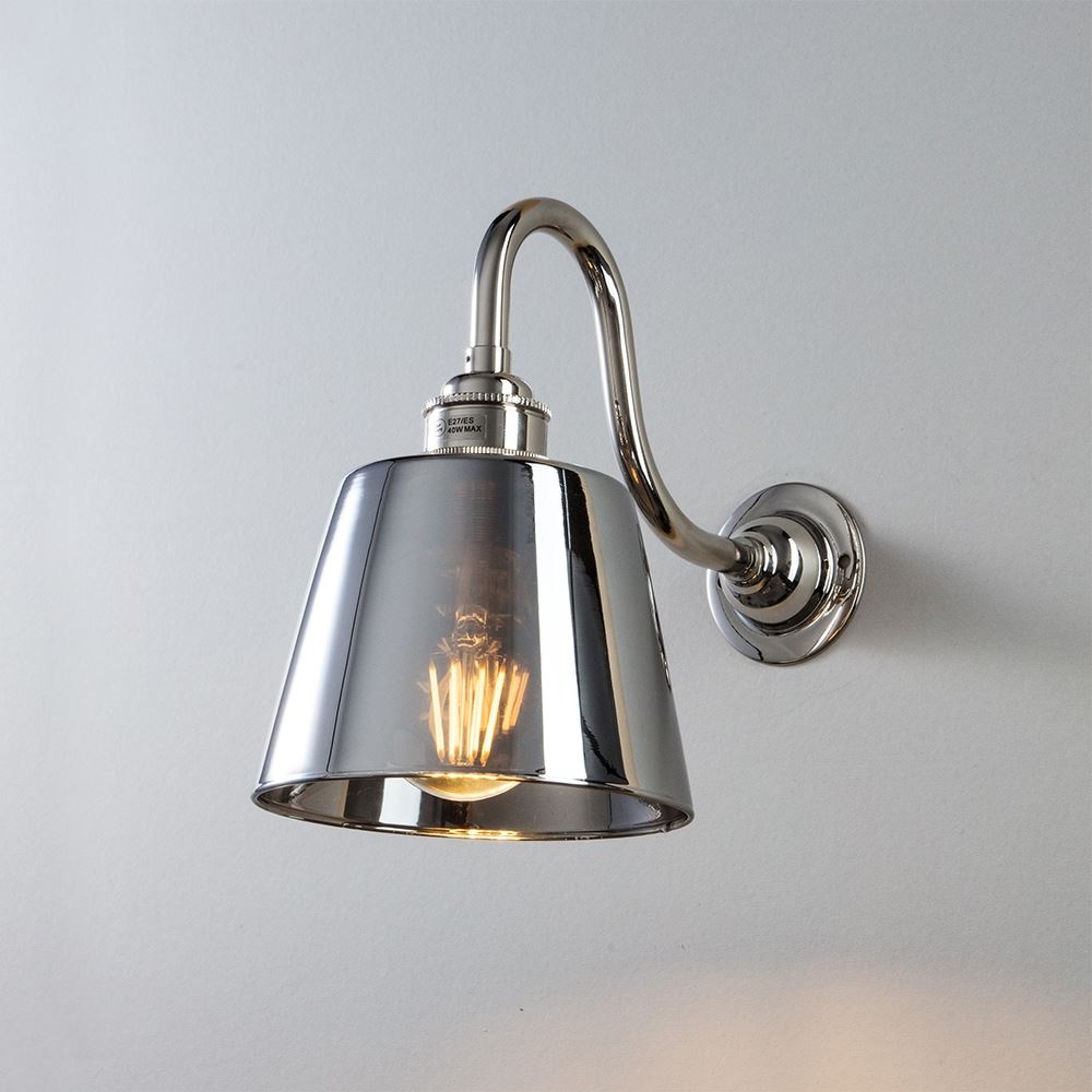 Tapered Smoked Glass Swan Arm Wall Light