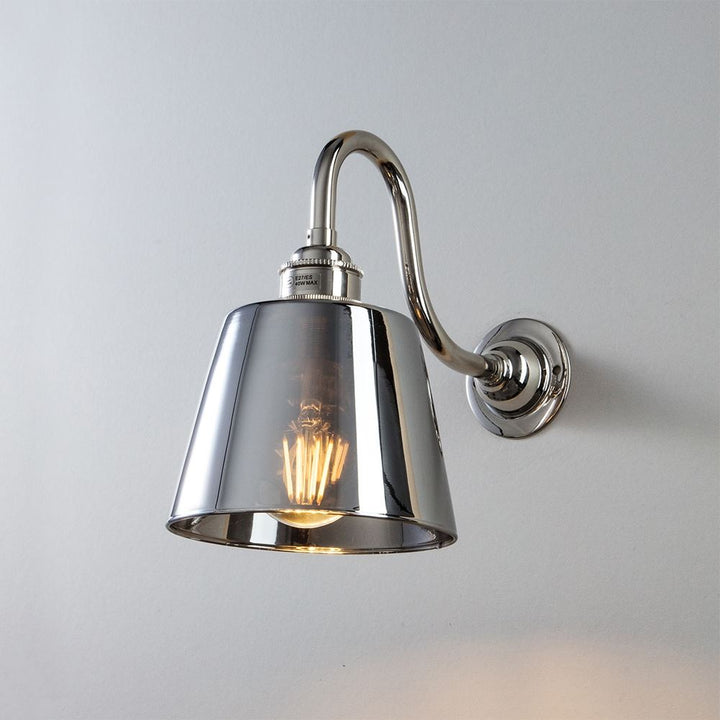 Tapered Smoked Glass Swan Arm Wall Light
