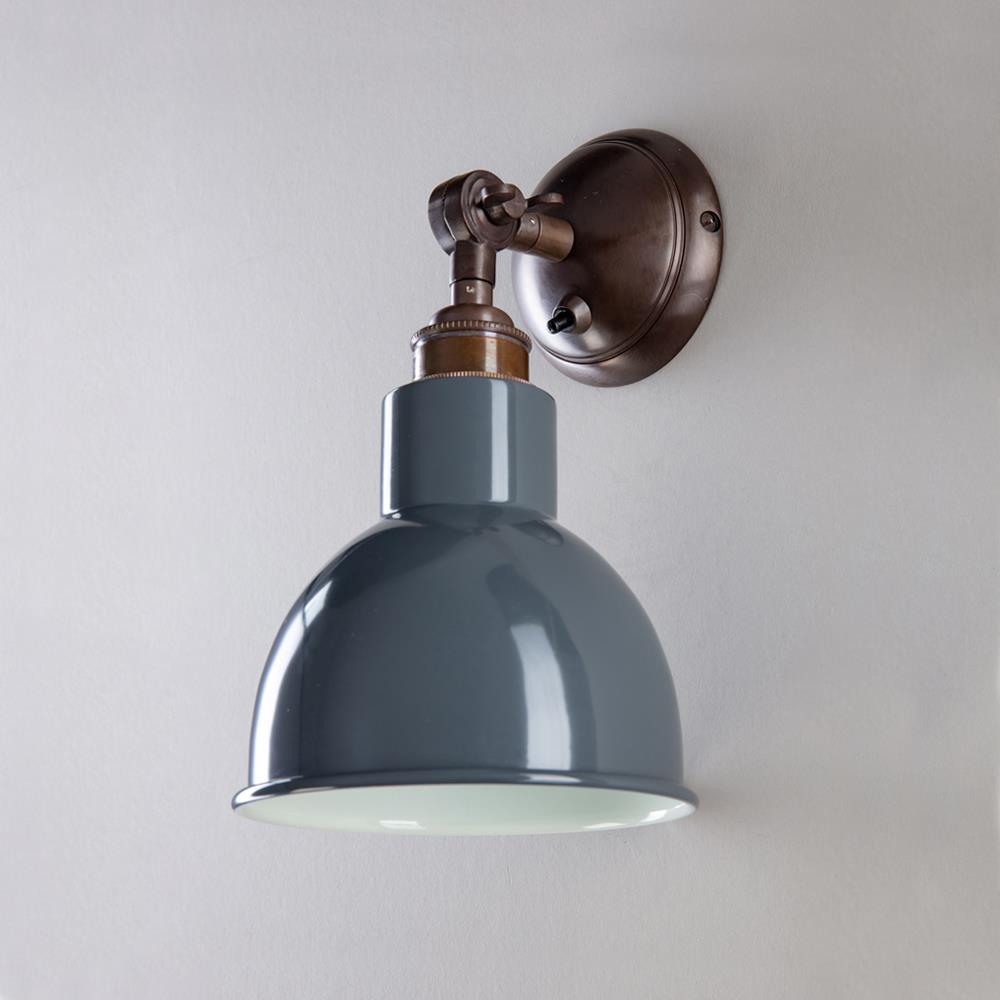 An Old School Electric Churchill Short Arm Wall Light with a grey shade.